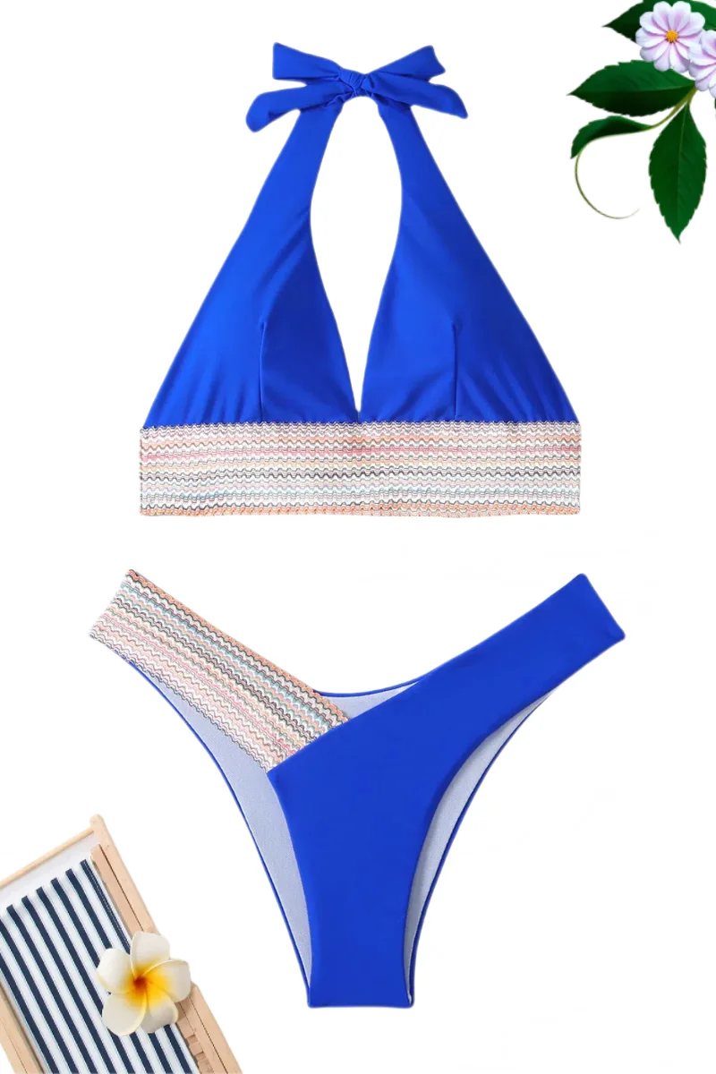 2024 Summer Deep V Sexy Bikini Women Swimsuit 2 Piece Swimsuit Backless Swimsuit High Waist Triangle Bikinis Set Beach Swimwear