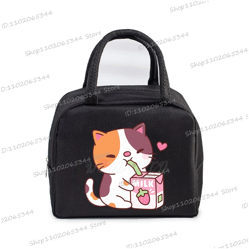 Women Men Oxford Lunch Bag Anime Cats Graphics Portable Insulated Thermal Bag School Teacher Kids Lunch Box Cartoon Handbag