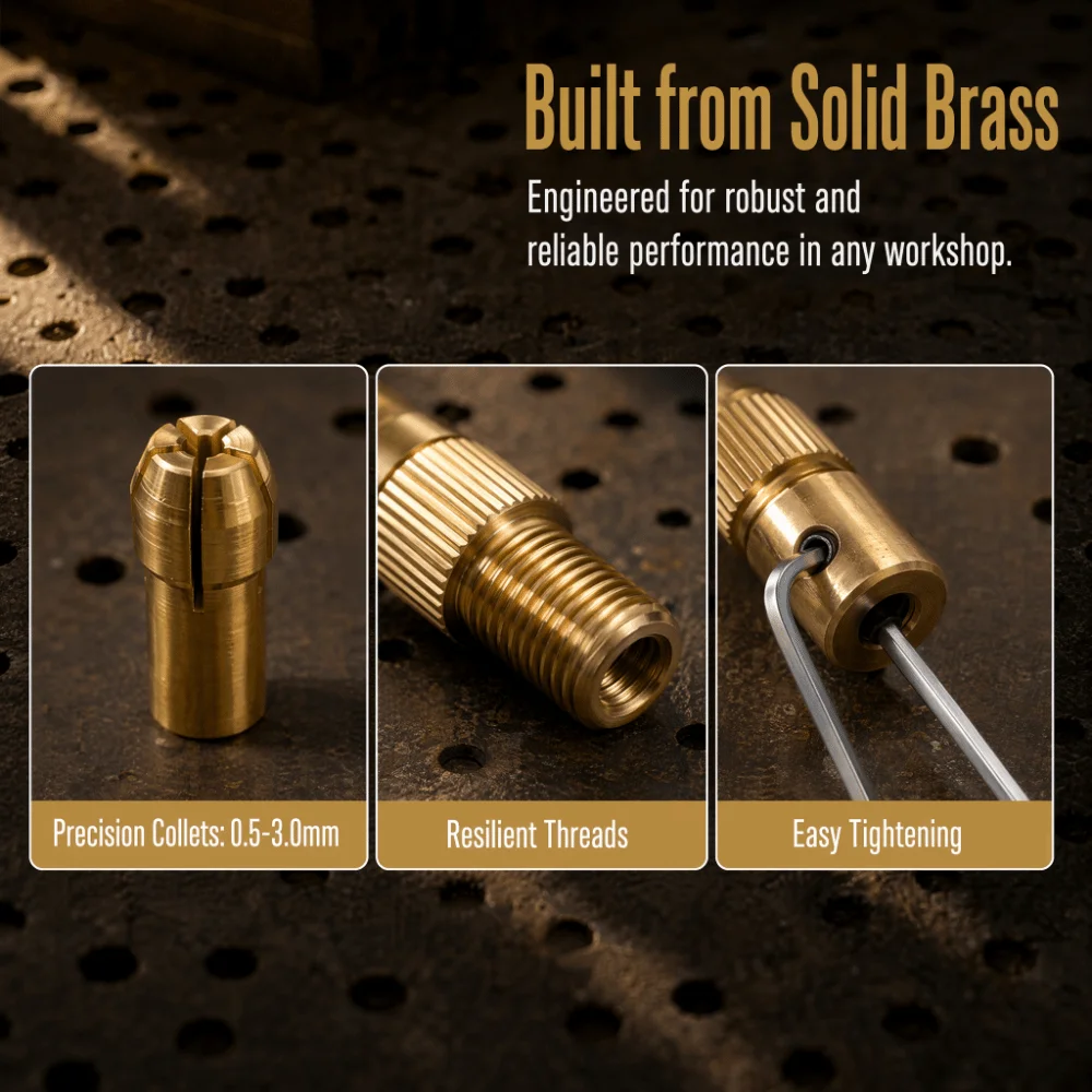 3 sets 4 Jaw Mini Drill Chuck Allen Wrench Included 3.17mm Shaft Fit Electric Drill Chuck Brass Material 0.5-3mm Capacity