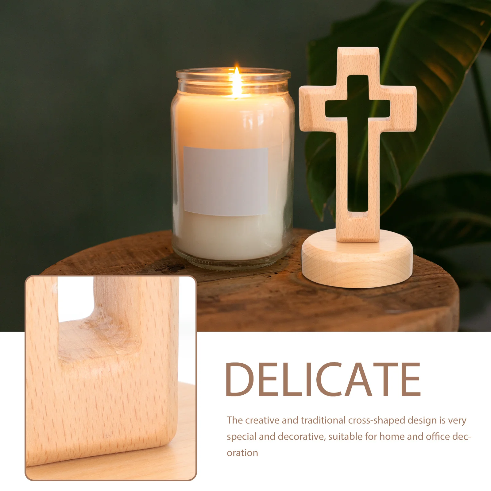 

1Set Traditional Wood Cross Shape Decor Compact Size Stable Base Home Bedroom Living Room Wooden Cross Ornament Practical
