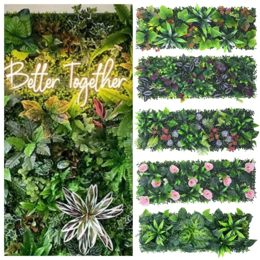 DIY Artificial Plant Wall Panel 75x25cm UV Protection Simulation Maple Plant Sheet Flower No Watering Fake Green Grass Mat