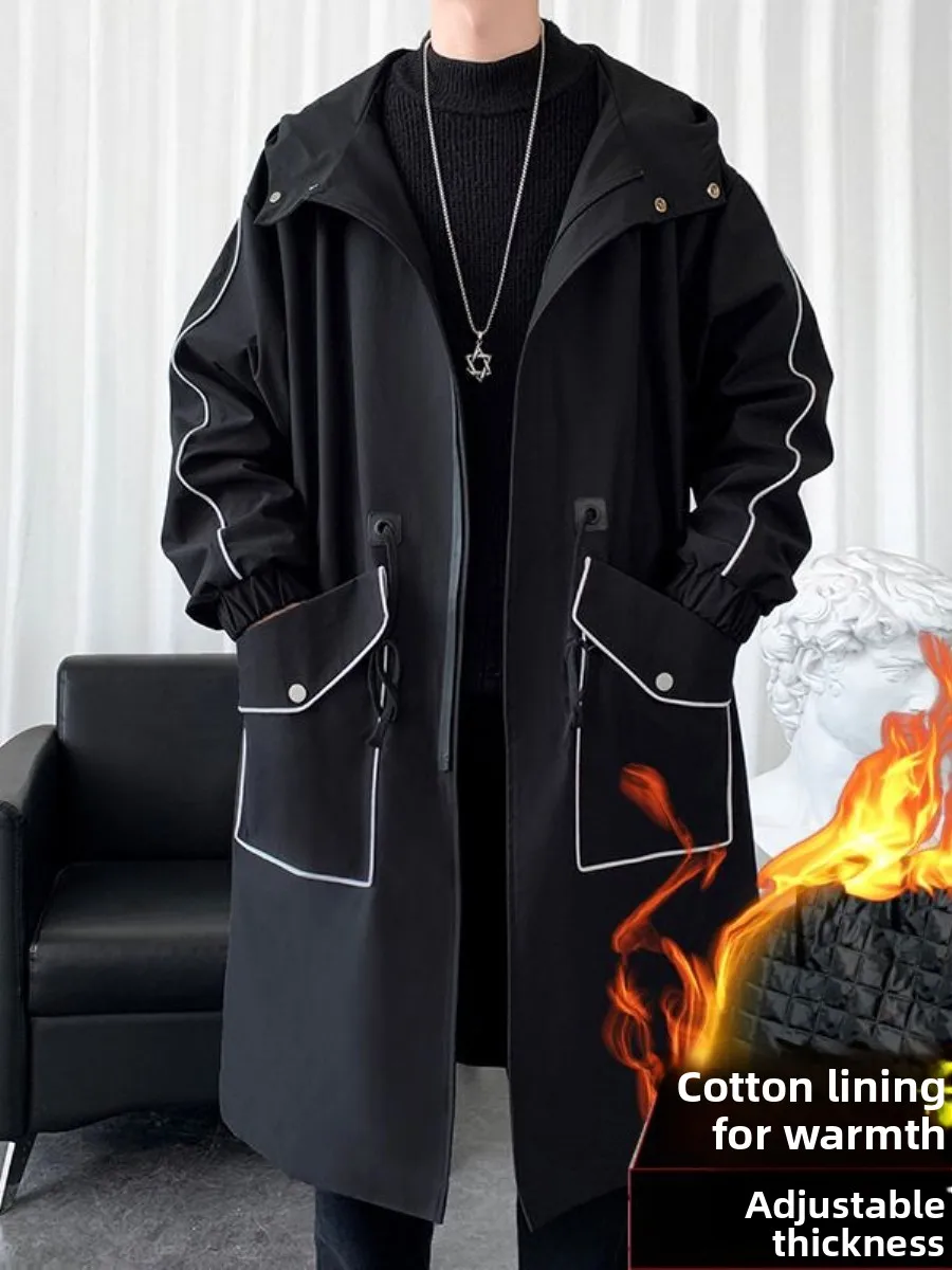 

Men's Mid-Length Cotton-Enhanced Parka Coat with Hood Autumn Winter Outerwear Casual Loose Fit Four-Season Versatile Windbreaker