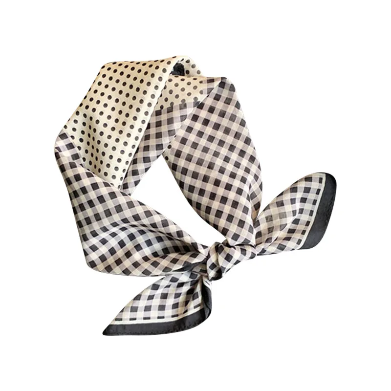

New Silk Cotton Scarf Women Summer Pink Checkered Neck Scarf Bandana Neckerchief Elegant Fashion Accessory Head Wrap Kerchief