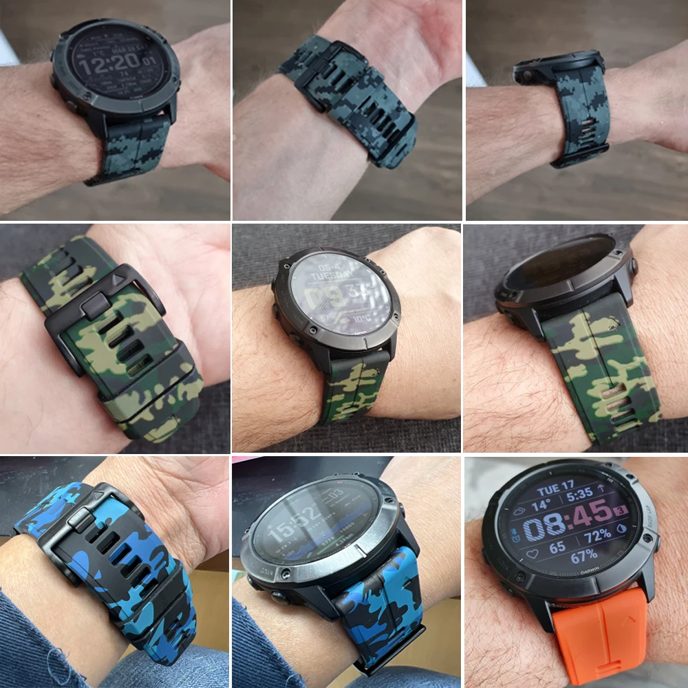 22 26mm pulseiras de silicone para garmin fenix 6x 6 pro 7 7x 5x 5 plus 3hr pulseira enduro epix gen 2 impressão pulseira