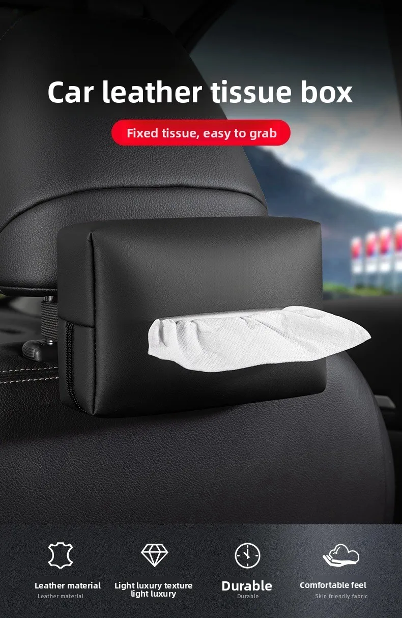 Car Tissue Holder Hanging Design Universal Tissue Box for Sun Visor Armrest Seat Back Durable Leather Paper Napkin Organizer