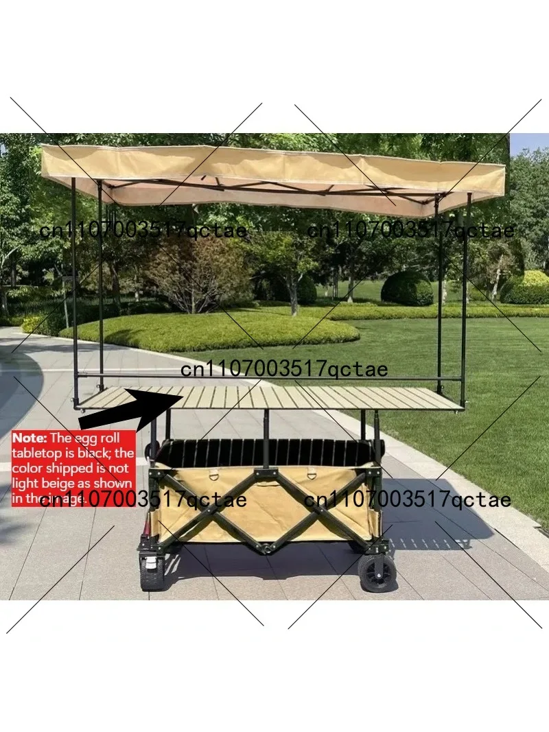 Foldable Camping Wagon 72x167cm Tabletop Lifting Mobile Stall Cart with Sunshade Awning for Outdoor Picnic Beach Travel
