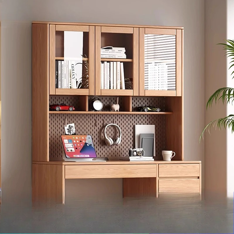 All solid wood oak desk bookshelf integrated with drawers one meter study table children