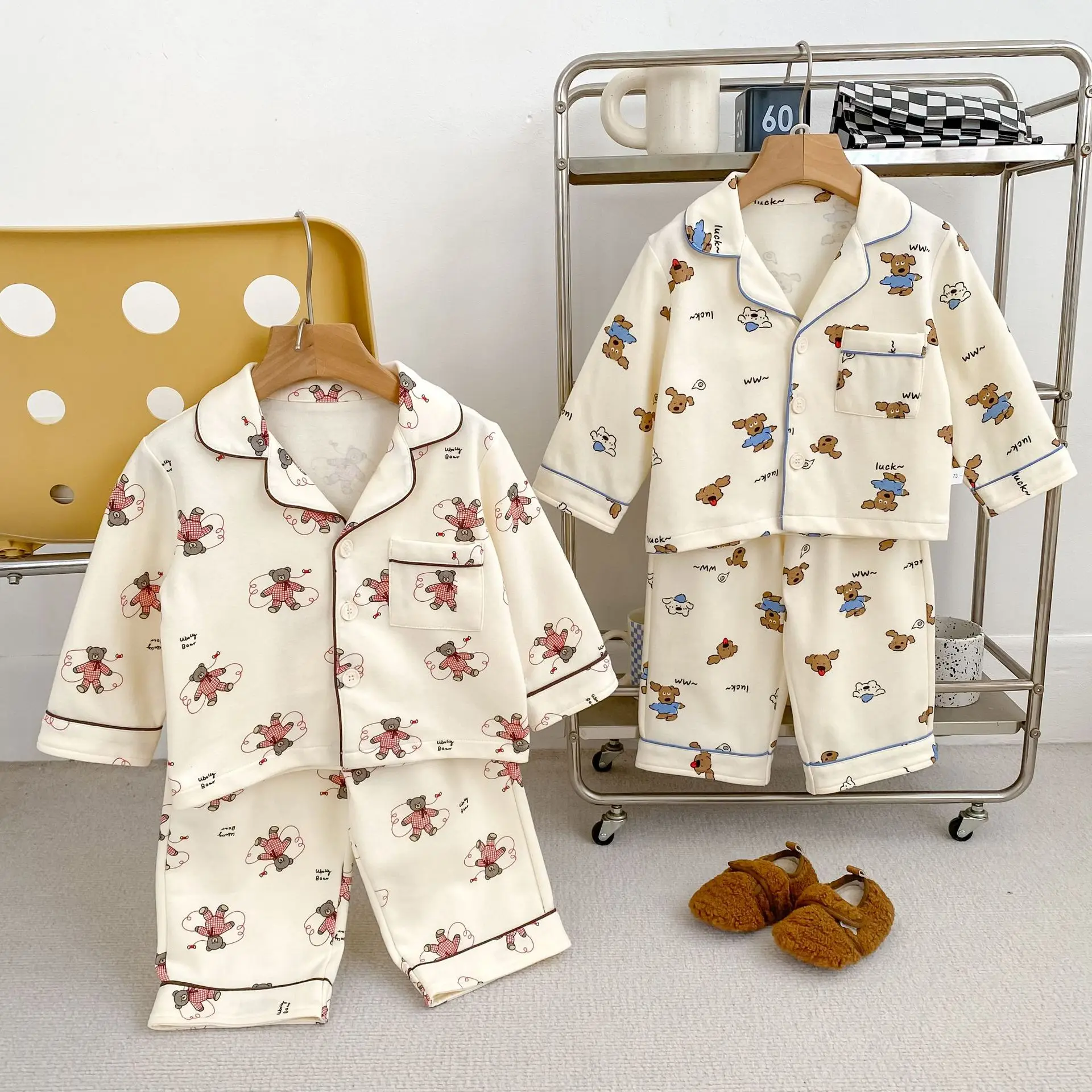 

Осень/зима 2022, комплект домашней одежды для малышей, милый пижамный комплект с героями мультфильмов, кардиган с длинными рукавами для мальчиков, длинные штаны, комплект из двух предметов