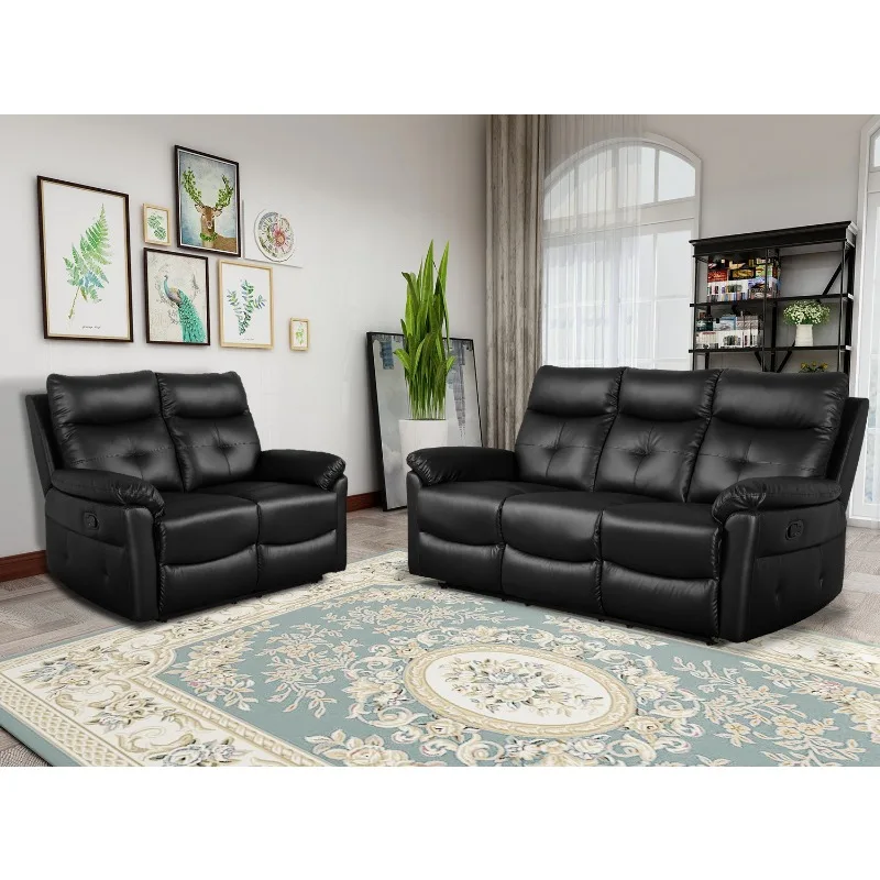 Leather sofa black PU leather 3 + 2 seat recliner, living room sofa