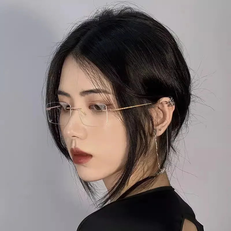 Korea Frameless Anti-Bue Light Glasses Frame Noble Lady Plain Glasses Men Eyewear Cute Decorative Glasses For Clarity Store