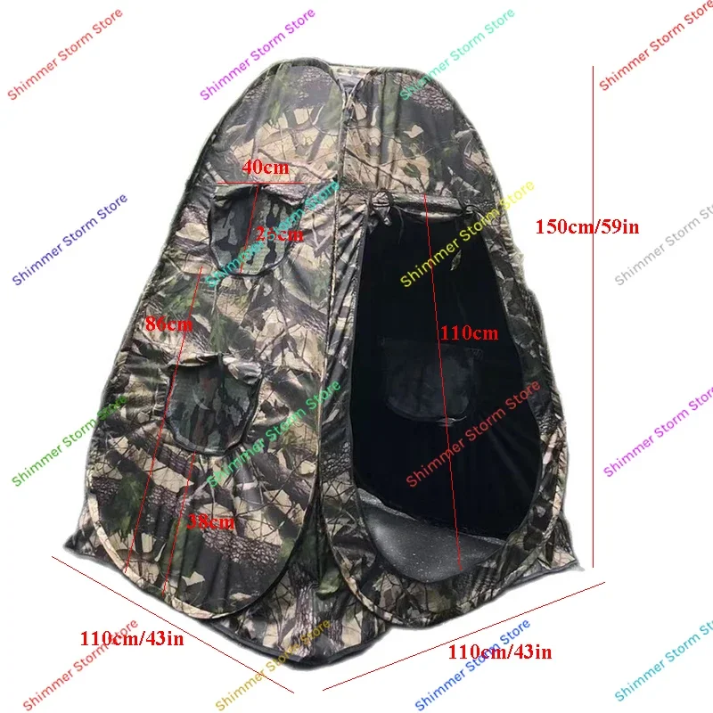 Single Person Pop Up Outdoor Photography Tent 3Sides 6Windows 360 Degree Watching Bird Portable Privacy Camouflage Black Caoted