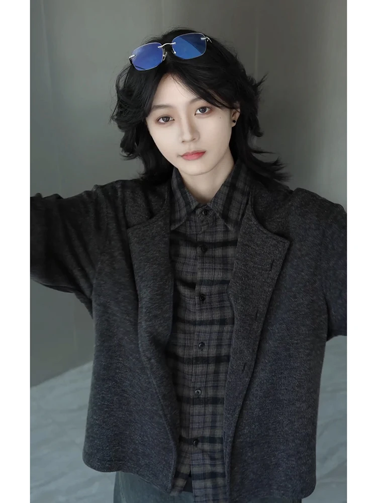 

Мужской вязаный свитер-куртка с воротником, имитация двухслойности, осенне-зимний, повседневный, премиум-класса, свободного кроя, с длинными рукавами