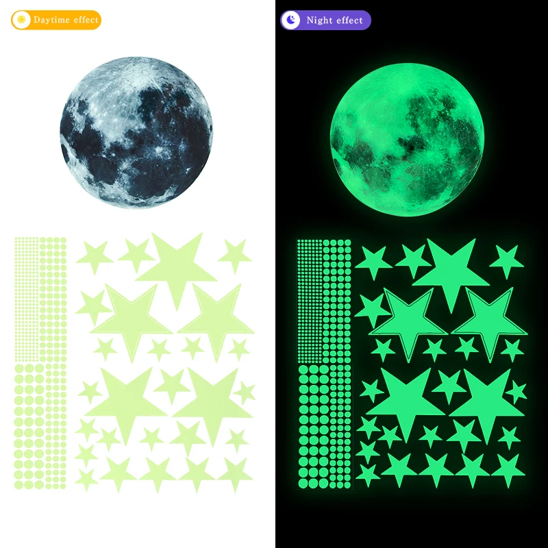 

1SET Luminous Moon Stars Wall Stickers For Kids Room Bedroom Decoration Glow In The Dark Earth Windows Decals Home Decor Sticker