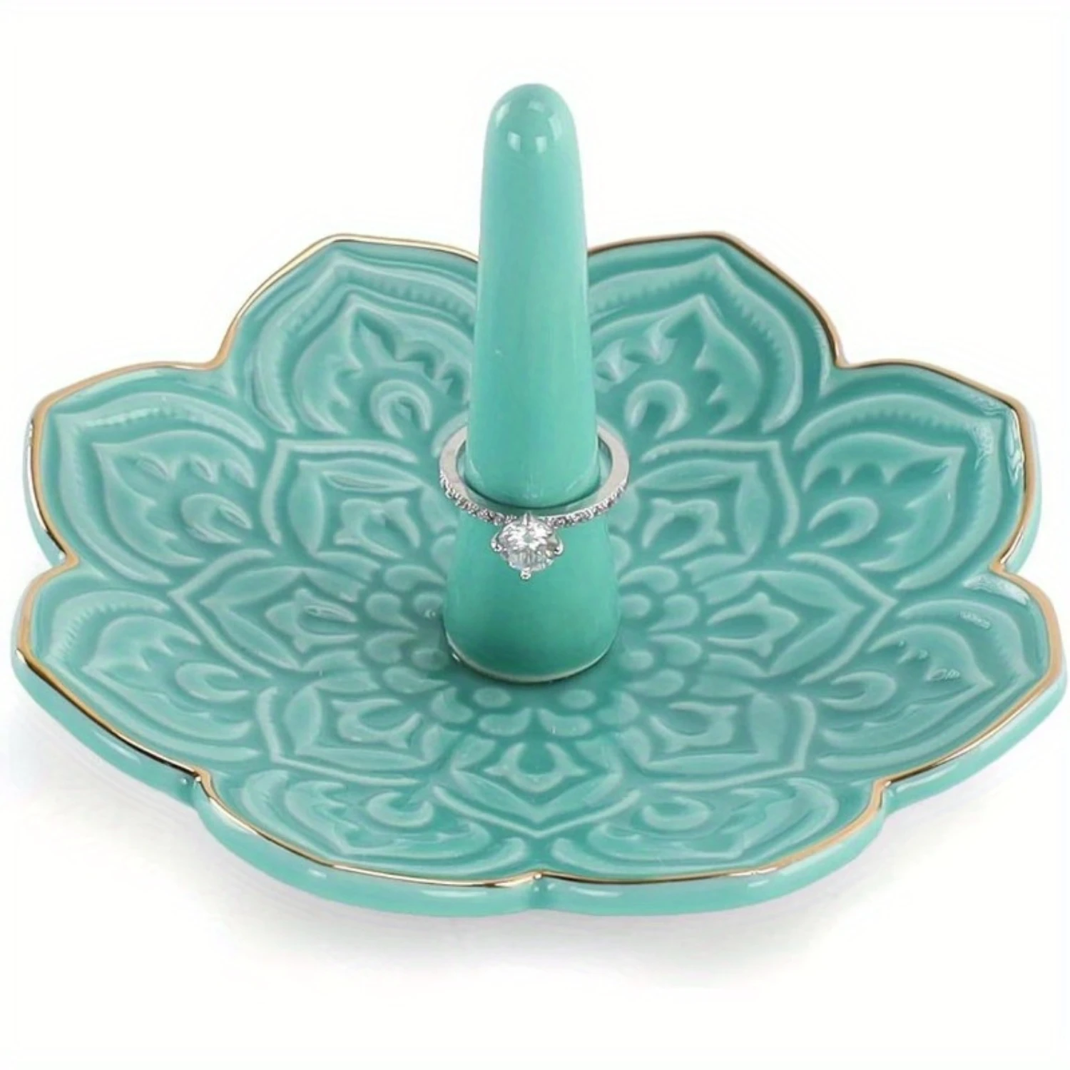 1pc Ceramic Ring Holder Trinket Tray, Decorative Jewelry Dish, Perfect For Engagement, Wedding, Birthday Gifts For Women - Elega