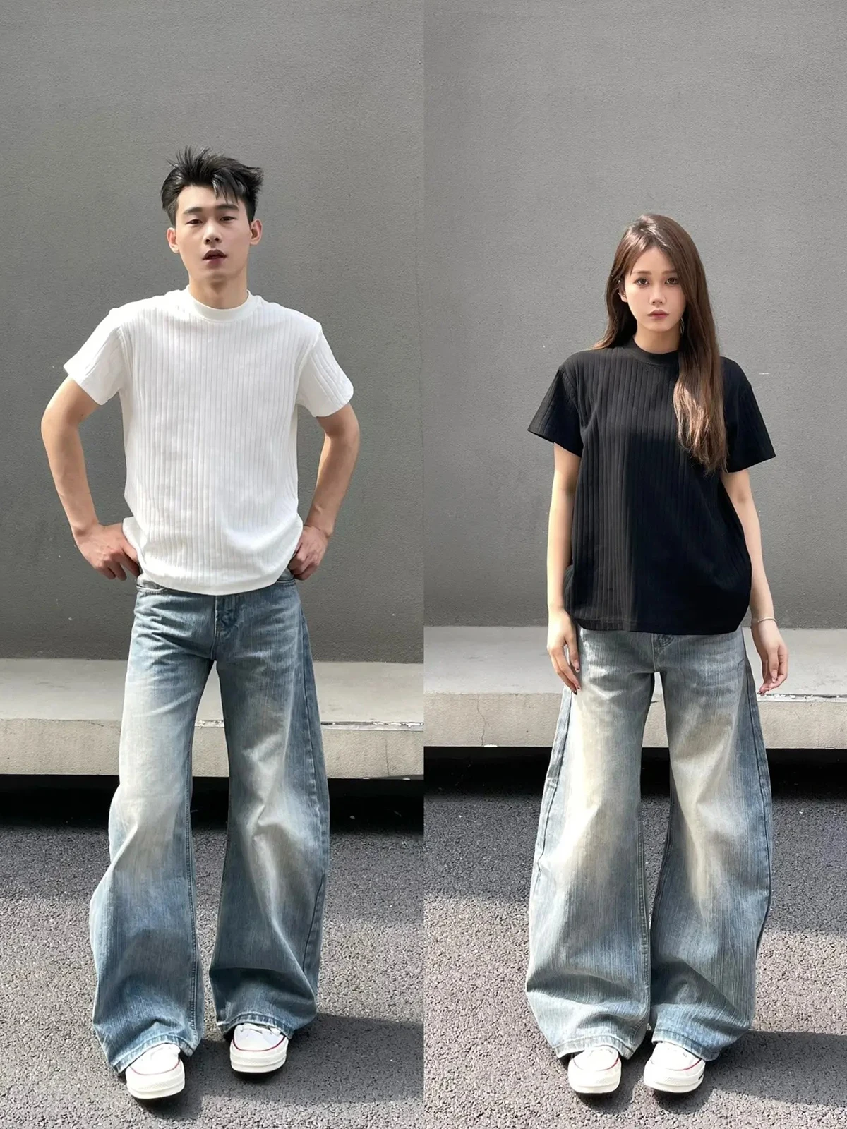 

Мужские джинсы Blue Bamboo Node Wide Leg в американском стиле, с высокой талией, свободного кроя, с легким клешем, Cleanfit