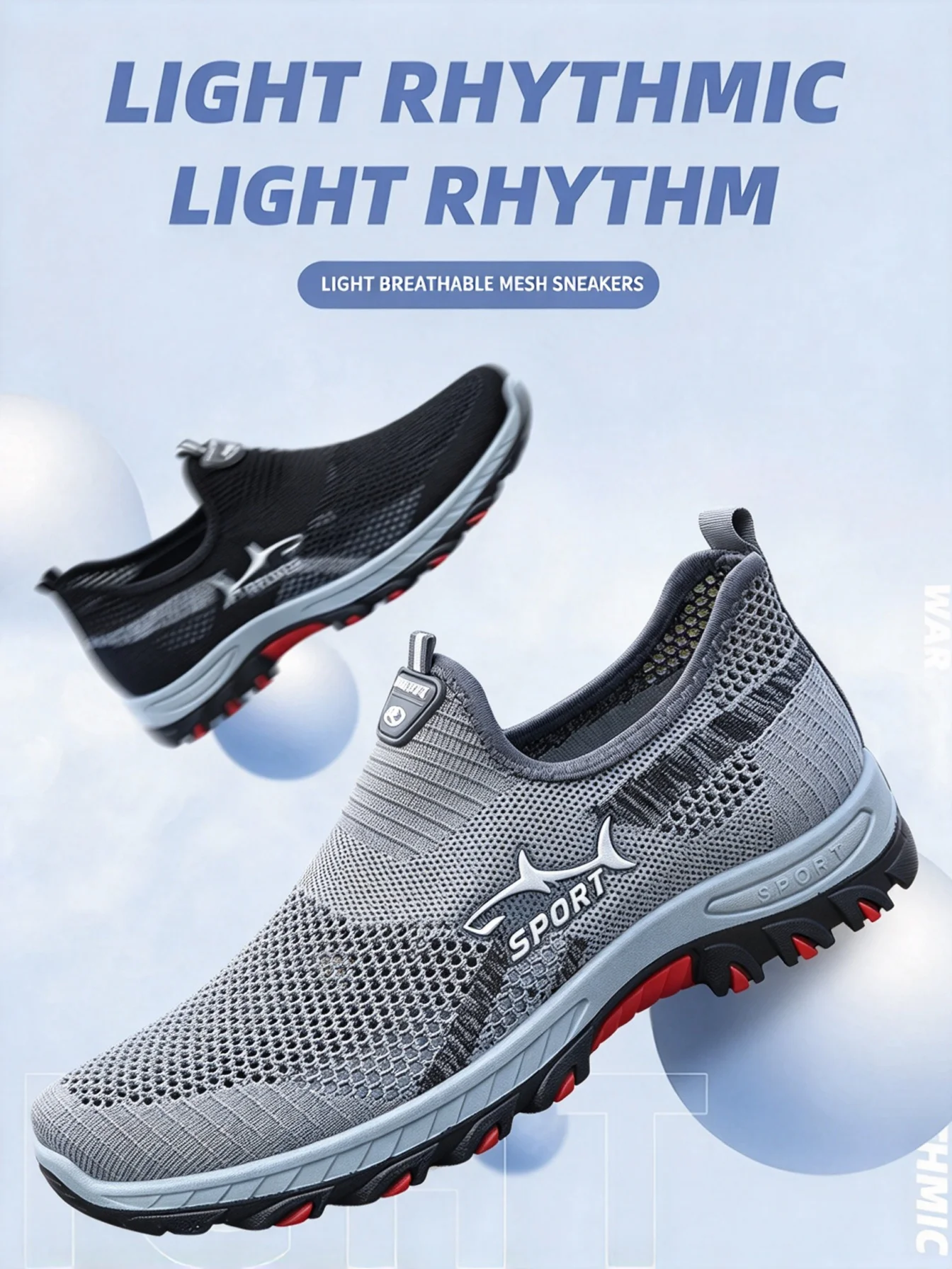 Herren-Sneaker zum einfachen Anziehen, ideal für Outdoor-Aktivitäten und Trekking, atmungsaktives Mesh-Material, leichte, rutschfeste PVC-Sohle, Wanderschuhe für Frühling, Sommer und Herbst. – Detail 1