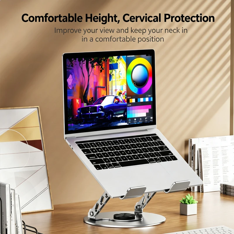 360°Rotatable Laptop Stand Adjustable Height Notebook Holder for 10-17 Inch Laptop Tablet Carbon Steel Desktop Cooling Bracket