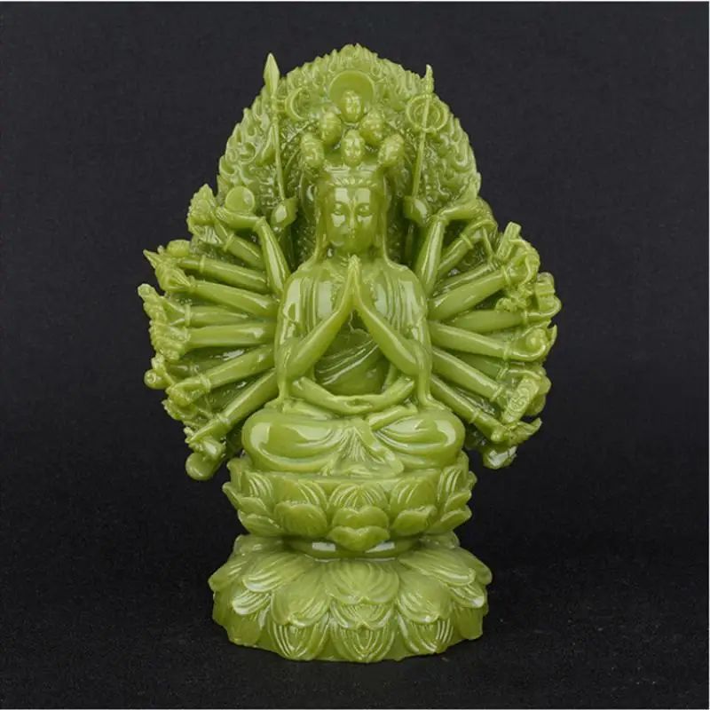 Luminous Stone Sculpture Carved Great Day Tathagata Avalokitesvara Three-Faced Guanyin Holy Buddhas Dragon Guan Yin Fluorescence