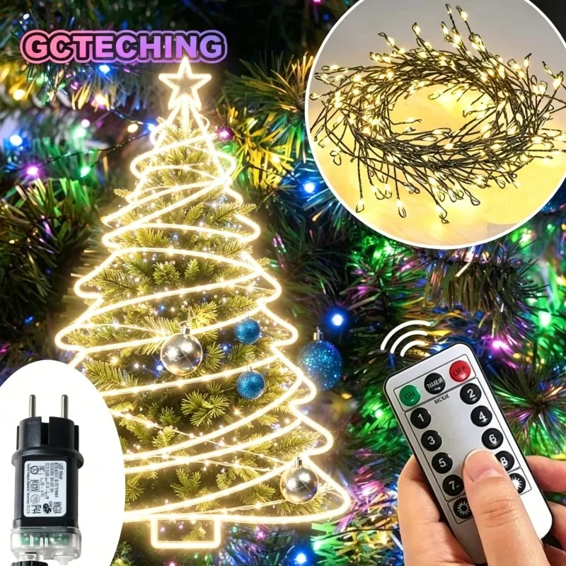Wedding Street Party Decor LED Lights, Meter Green Wire Cluster Fairy Christmas Tree Garland Lights