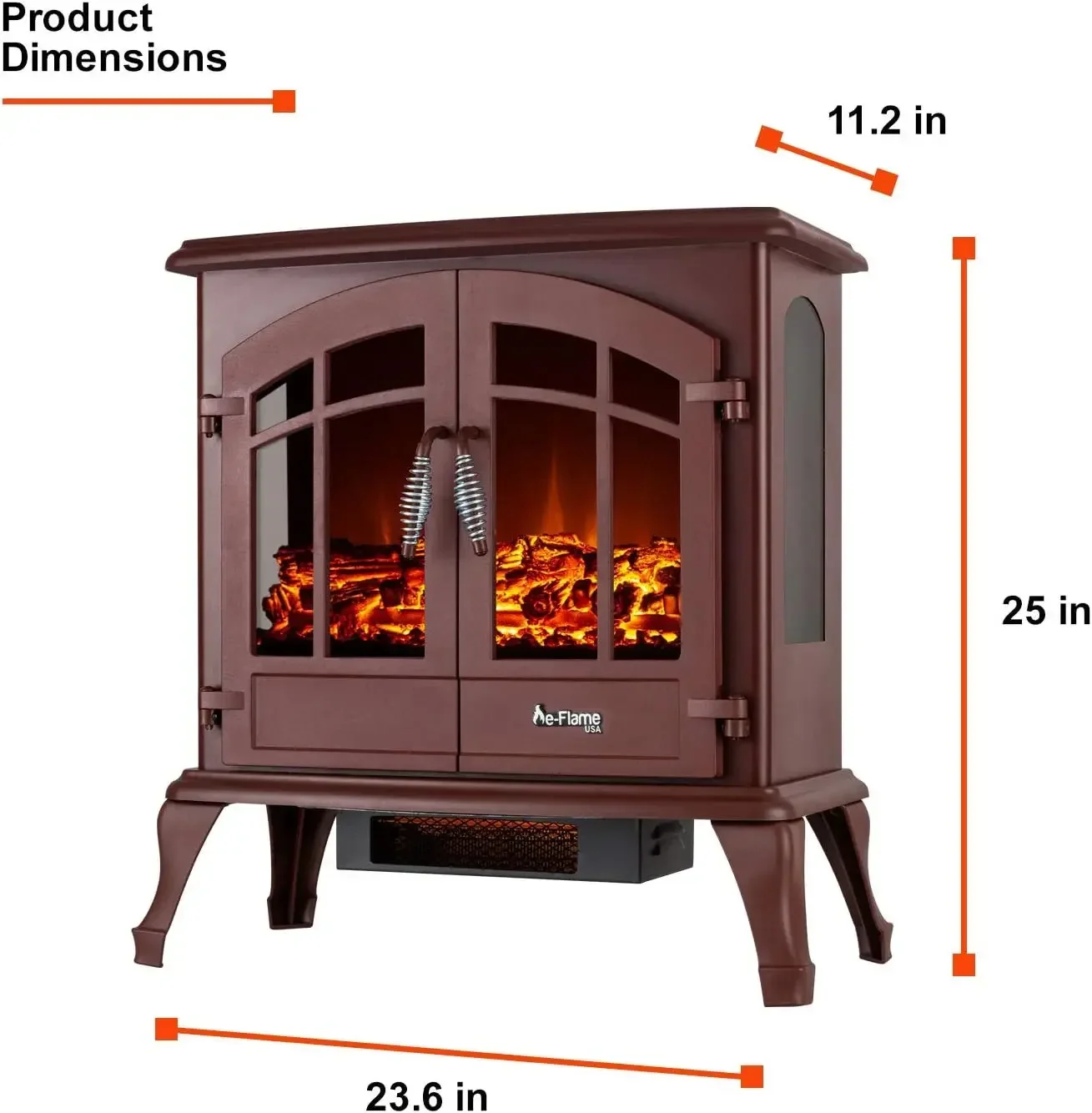 E-Flame USA Jasper Freestanding Electric Fireplace Stove Heater - Realistic 3-D Log & Fire Effect (Red) 750-watt on Low1500-watt