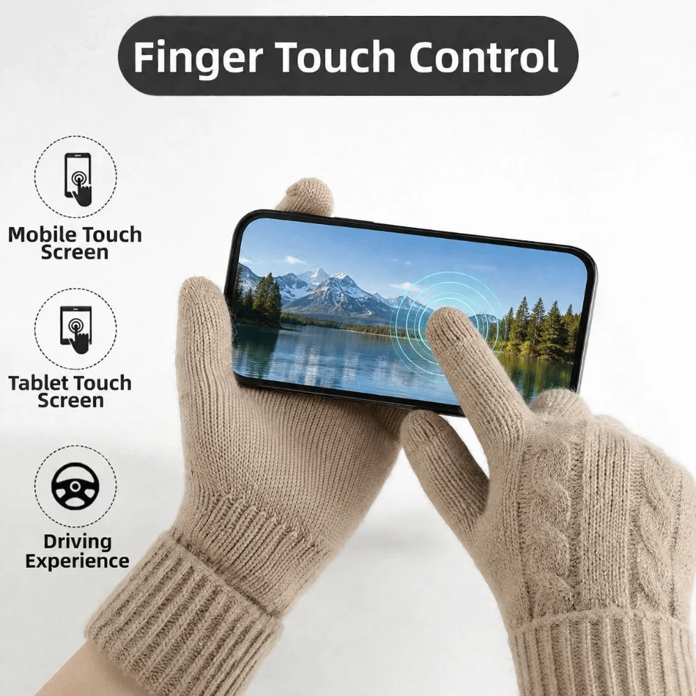 New Lamb Velvet Winter Gloves Double Layer Cable Knit Thermal Gloves Fleece Lined Touchscreen Gloves Outdoor Cycling