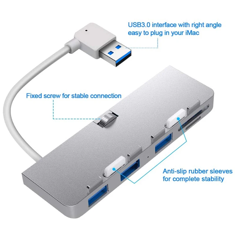 Rocketek Aluminum Alloy USB 3.0 Hub 3 Port Adapter Splitter With SD/TF Card Reader For Imac 21.5 27 PRO Slim Unibody Computer-X6