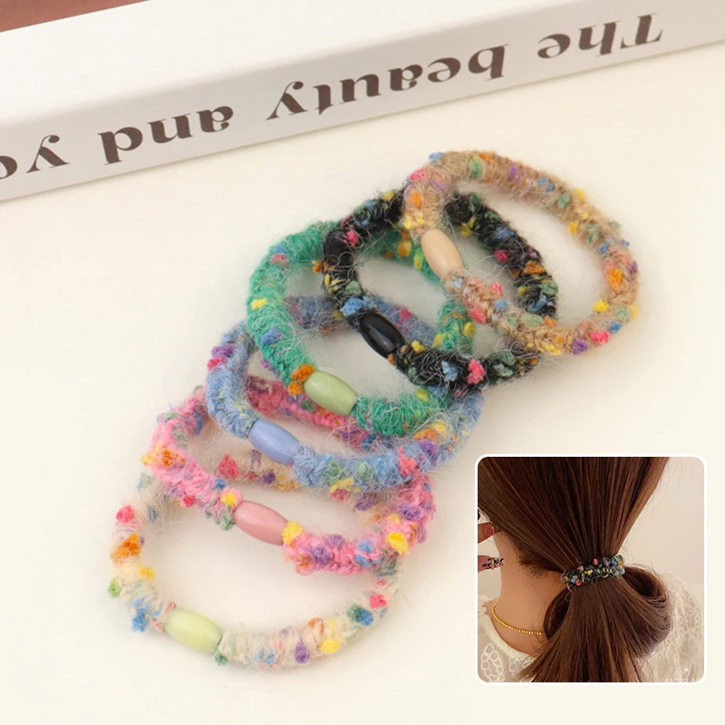 1pc New Colorful Hair Ring Scrunchies Women Fashion Korea High Elastic Ponytail Rope Girl Sweet Hair Tie Gum Hair Accessories