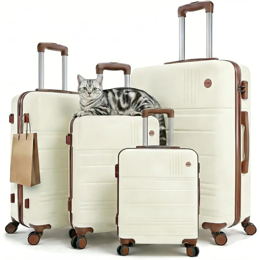 

4-Piece 4-Year Carry-On Luggage Set with Dual Spinner Wheels, TSA Lock, Beige (16/20/24/28)