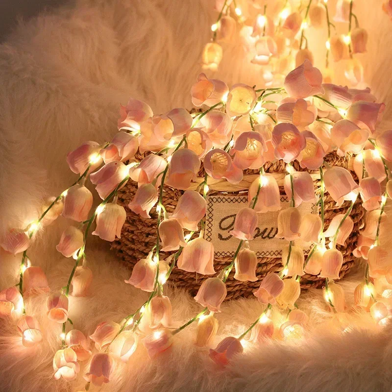 Lily of the Valley Lights, Pink Artificial Flowers Battery Operated, for Bedroom Wedding Valentine Proposal Party Decorations