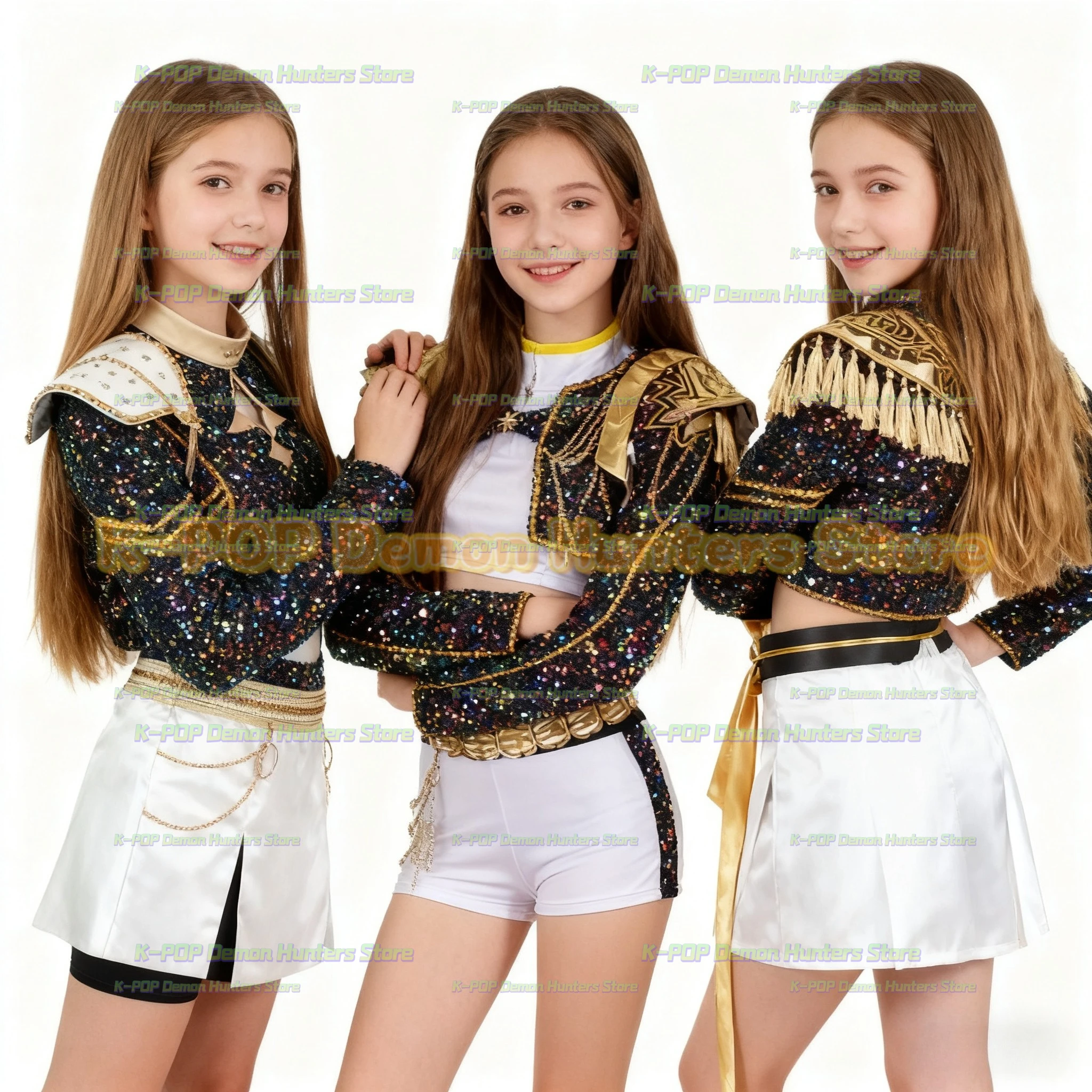 

Kids Rumi Zoey Mira Demon Hunters Kpop Rumi Cosplay Cosplay Costume Women Black Golden Suit Halloween Party Role Playing Outfit