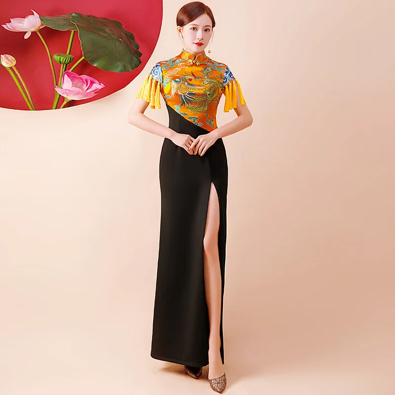 

Walk Show Cheongsam 2024 New Spring Chinese Style Young China-chic Elegant Model Stage Performance Dress Women Long Skirt Female