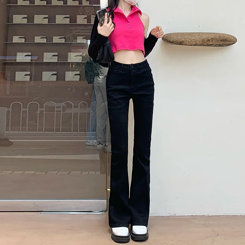 

Bootcut Jeans Cotton Women Bell Bottoms Black Gray Summer Sexy Popular Girls Slight Rivet Aesthetic Long Waisted Trend Neutral