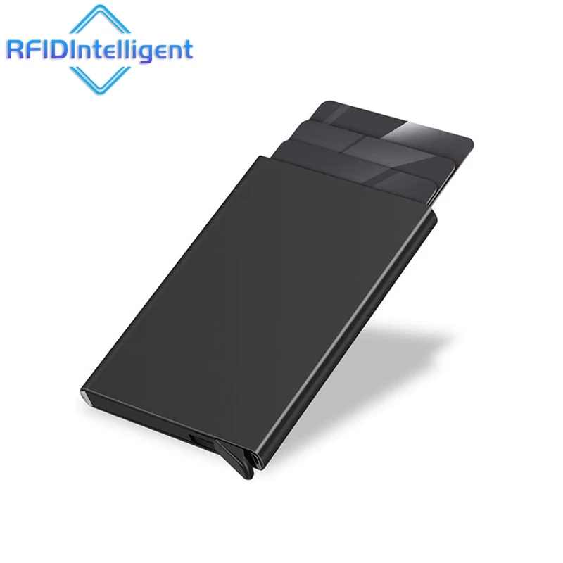 

High Quality Metal Anti-magnetic RFID Card Holder Automatic Pop-up Anti-theft Card Sleeve Black Thin Slim RFID Blocking Wallet