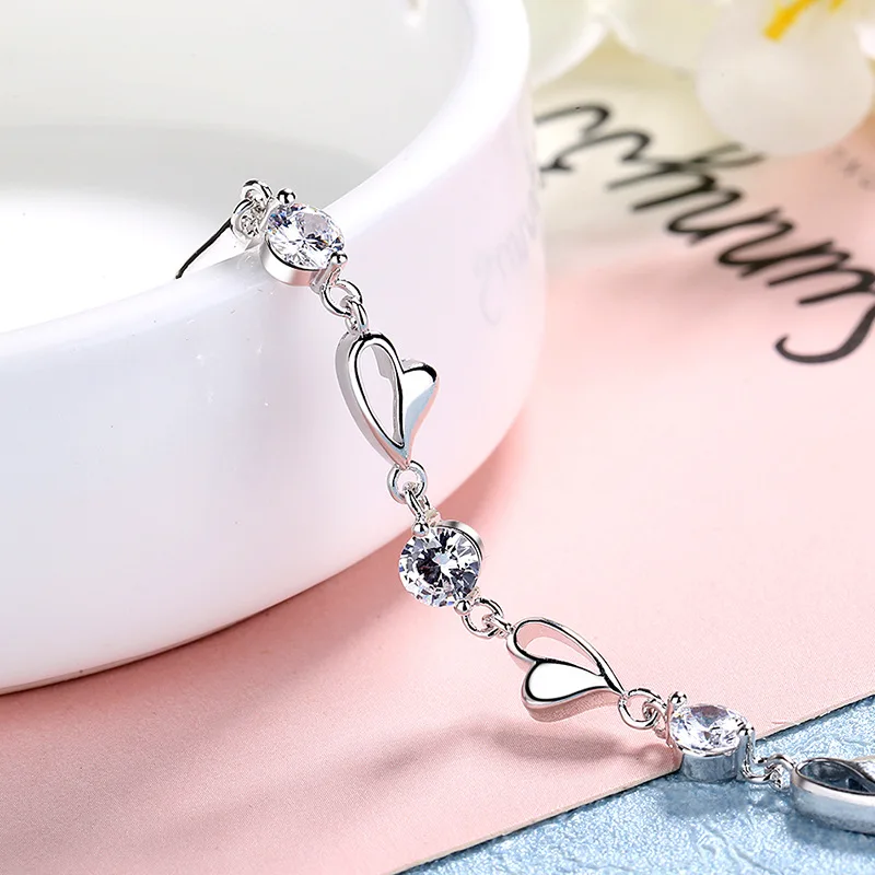 Lihong Luxury S925 Sterling Silver Love Bracelet AAA Zircon Crystal for Women Party Engagement Jewelry Gift