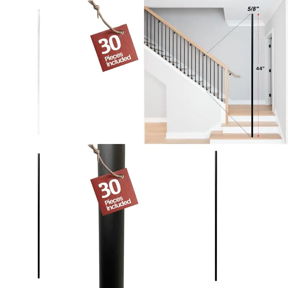 

5/8 Round x 44 Long, Classic Hollow Black Powder Coated Iron Stair Balusters, 30pcs, Satin Black