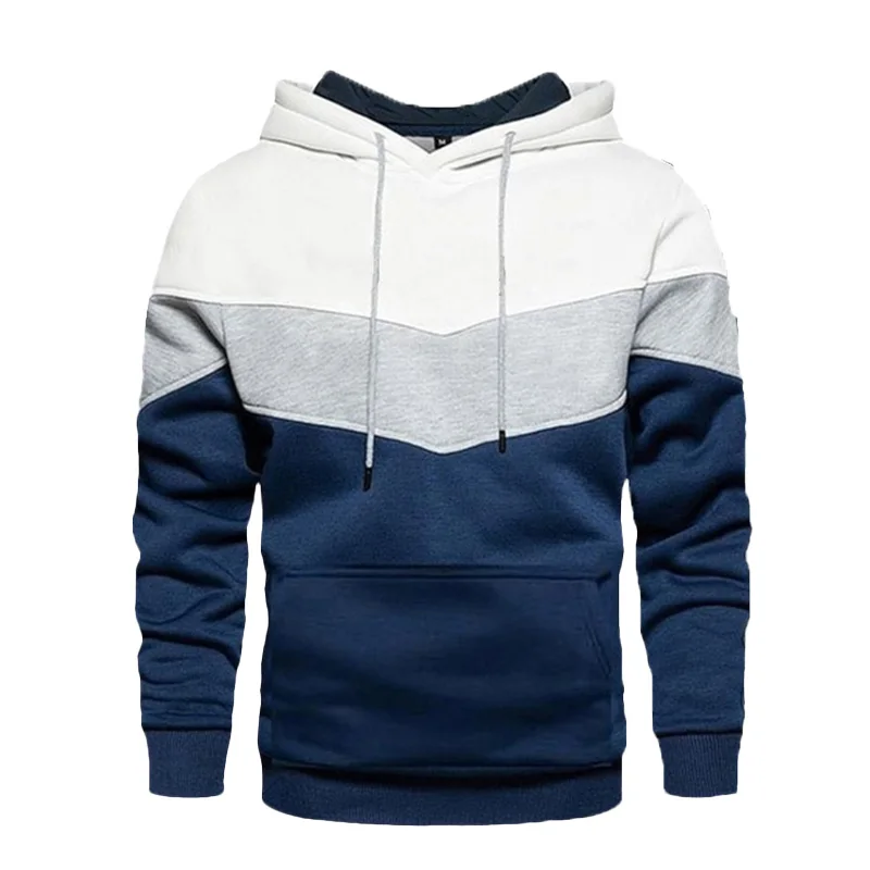 Felpa con cappuccio patchwork a tre colori da uomo pullover autunno e inverno in lana calda camicia sportiva casual tinta unita giacca sportiva