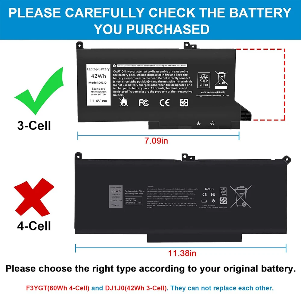 42Wh DJ1J0 Battery For Dell Latitude 7280 7290 E7280 E7290 13 7380 7390 E7380 E7390 14 7480 7490 E7480 E7490 DJ1JO P28S P28S001