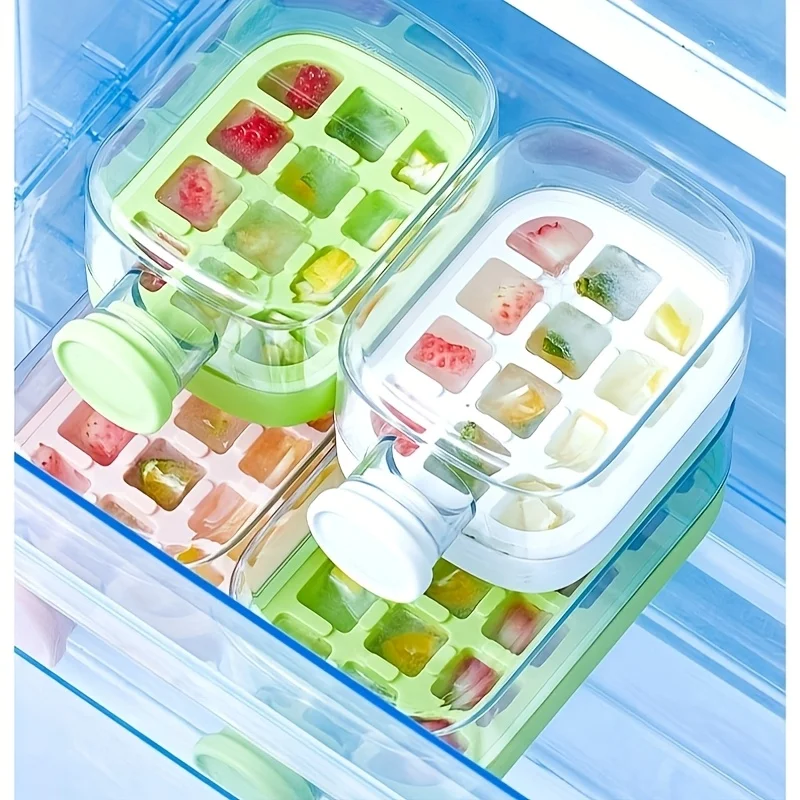 12-Grid 500/800ml Silicone Food-Grade Ice Cube Tray Large Capacity Water Bottle Combo with Lid Flexible Transparent Plastic Mold