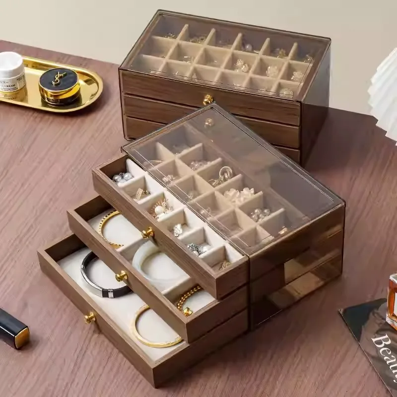 

Acrylic Jewelry Display Box Transparent Rings Showcase Case Ring Holder Eardrop Storage Boxes Household Earrings Organizer Cases