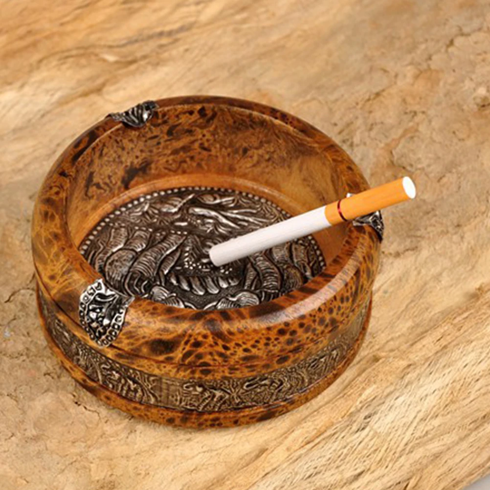 

1pc Wooden Ashtray Leopard Pattern Round Design Home Decoration Desktop Craft For Study Bedroom Coffee