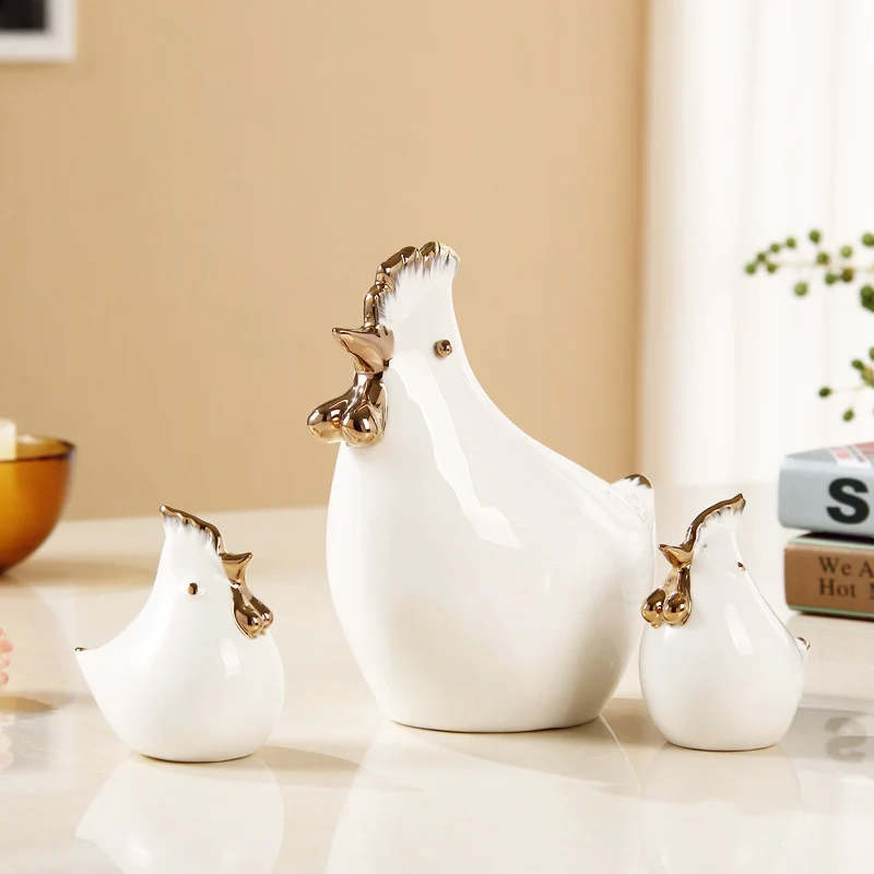 

Clearance Sale! Minimalist White Ceramic Chicken Figurine with Gold Accents, Home Decor Art Piece, Limited Stock