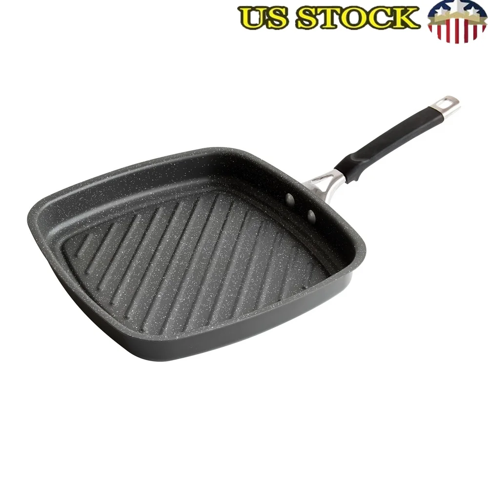 

11 Inch Square Nonstick Ceramic Grill Griddle Pan Aluminized Steel Stovetop Cooking Easy Clean Durable Kitchen Essential