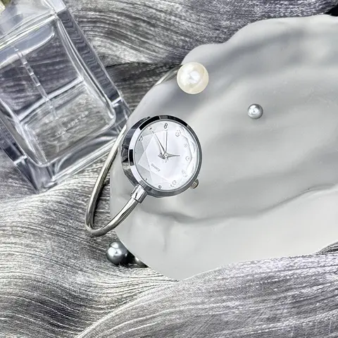 여성용 슬림 작은 팔찌 1 대형 진주 다이아몬드 컷 유리 라인 석 다이얼 미니멀리스트 쿼츠 시계 팔찌 시계