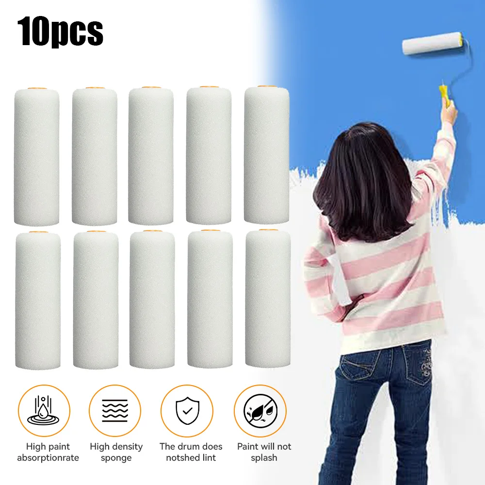 10PCS 100mm Paint Roller Brush Durable Foam Paint Roller Sleeve Cover Art Sets For Painting Decorating Home Repair Paint Tool