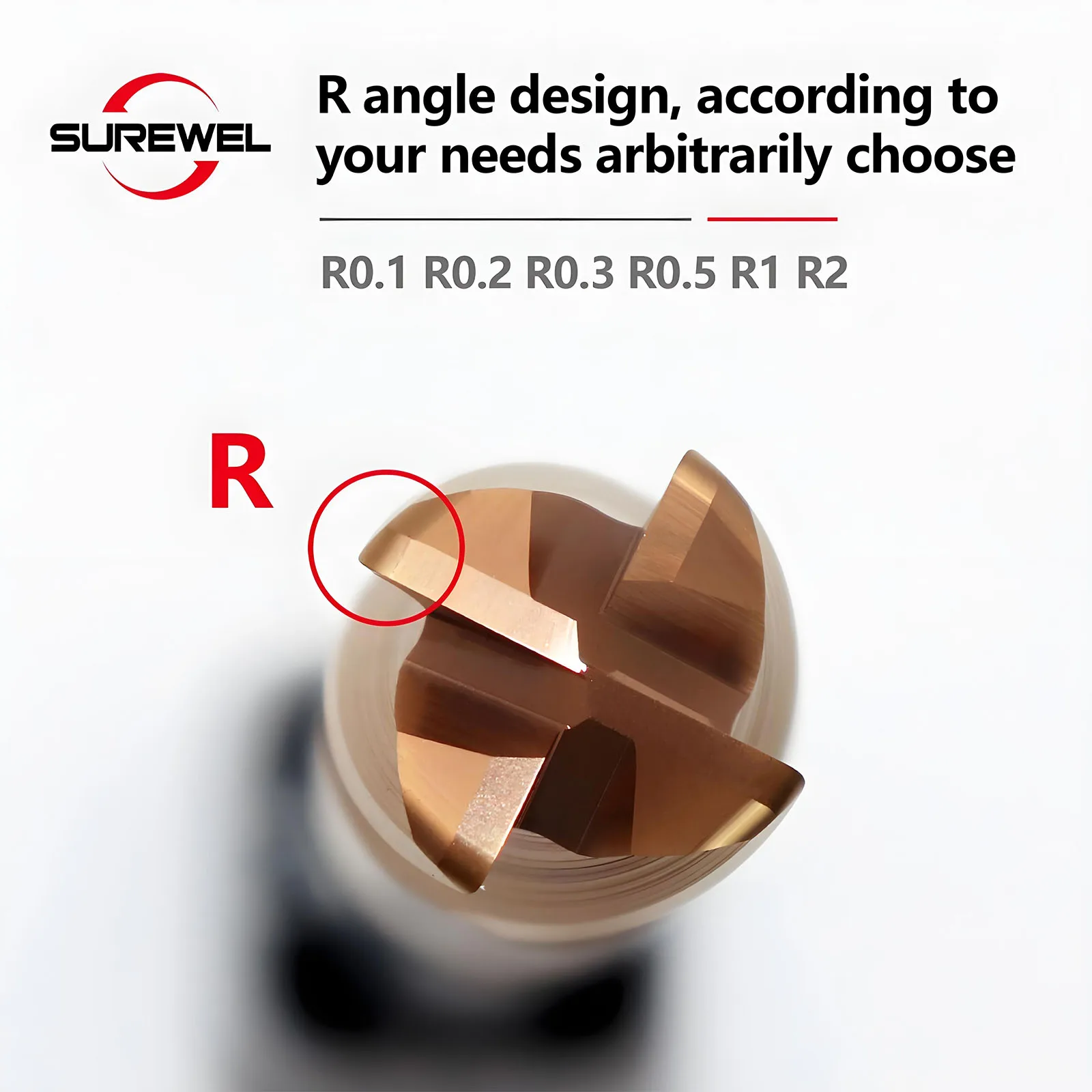 SUREWEL bull nose end mill Hi Feed,for roughing and deep slotting HRC68 Solid carbide R0.5 R1 R2 4 flute radius Milling Cutter