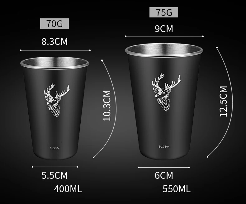 304 Stainless Steel Single Layer Cold Drink Glass Beer Mug Coffee Cup New Portable Mug Suitable for Home Restaurant Bar Party