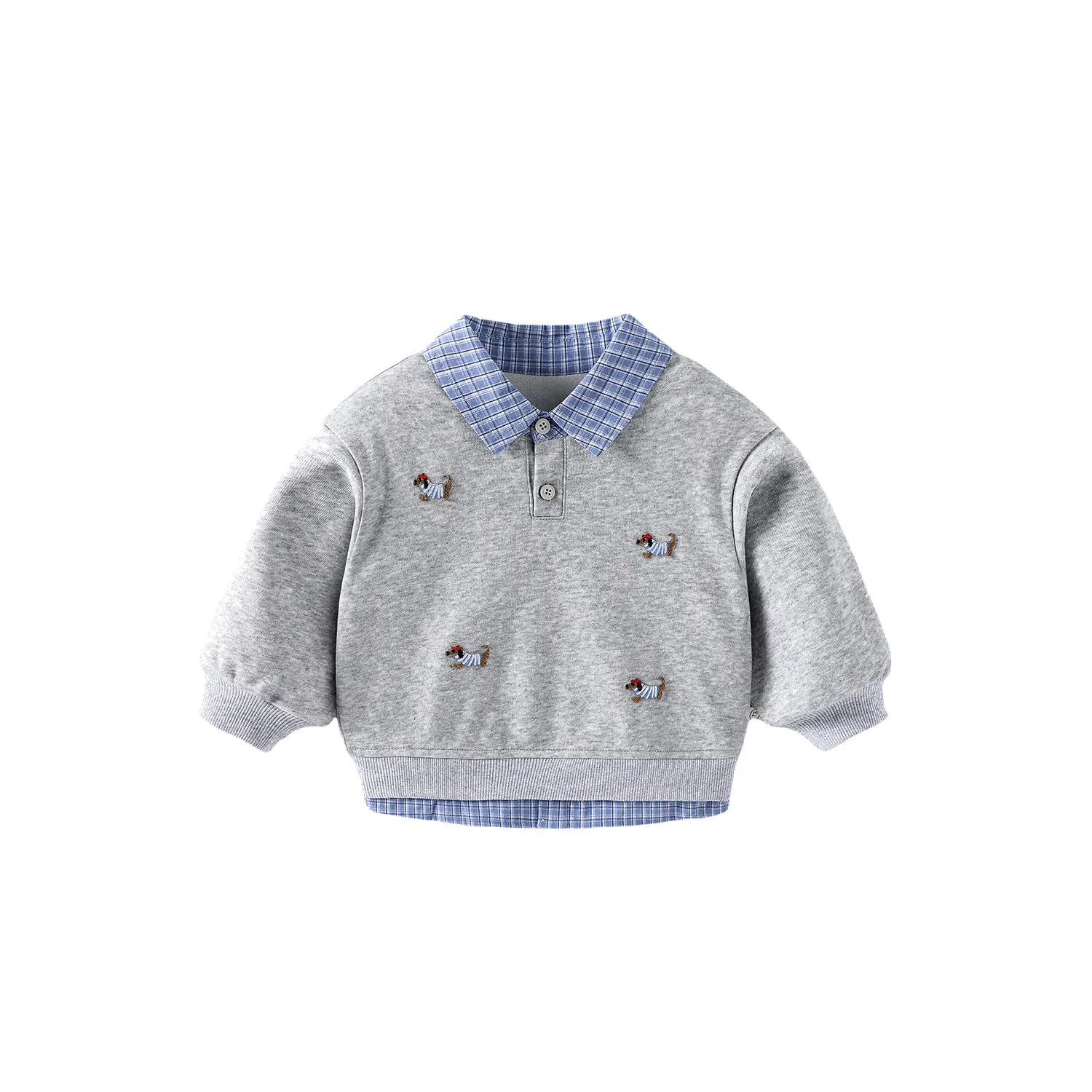 Children's Label Sweater 2025 New Autumn Boys' Cartoon Bottoming Shirt  Baby Girl's Fake Two-piece Pullover Tops