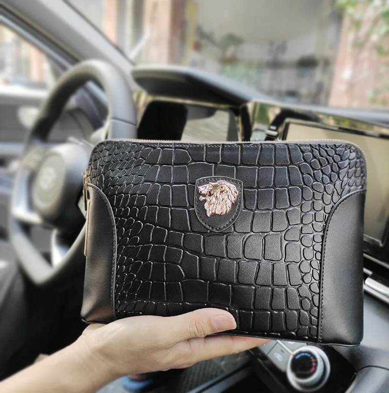 Large Capacity Clip Bag Genuine Messenger Luxury Brand Men Bag Handheld Smart Fingerprint Unlock Business Large Capacity Clutch