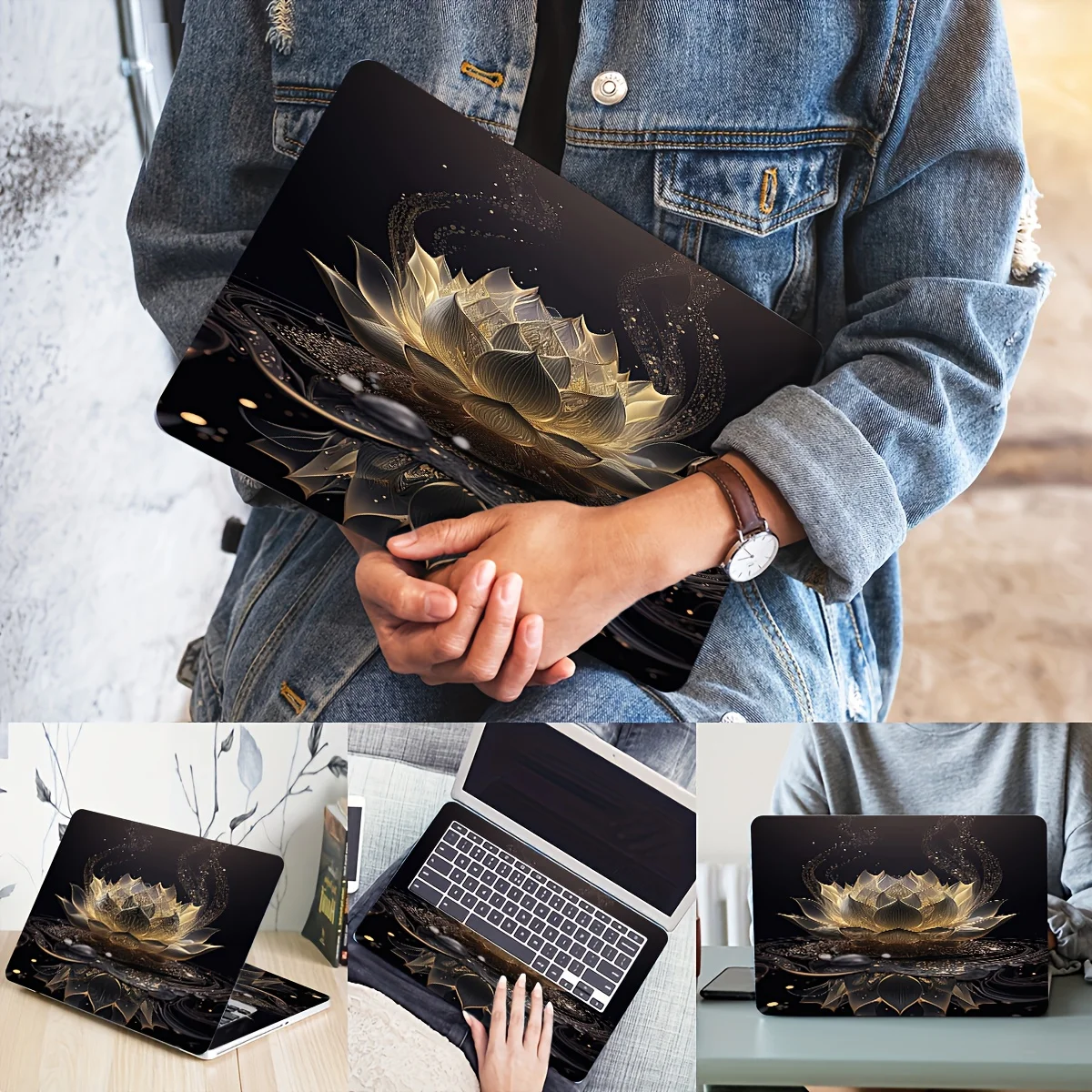 Two floral laptop art stickers, non-reusable. Waterproof and scratch-resistant laptop skin sticker for laptops