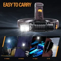 Wurrkos HD15 Rechargeable Headlamp 2000LM IPX8 Flashlight with Dual LED 18650 Battery Can Reverse Charging for Fishing Survival